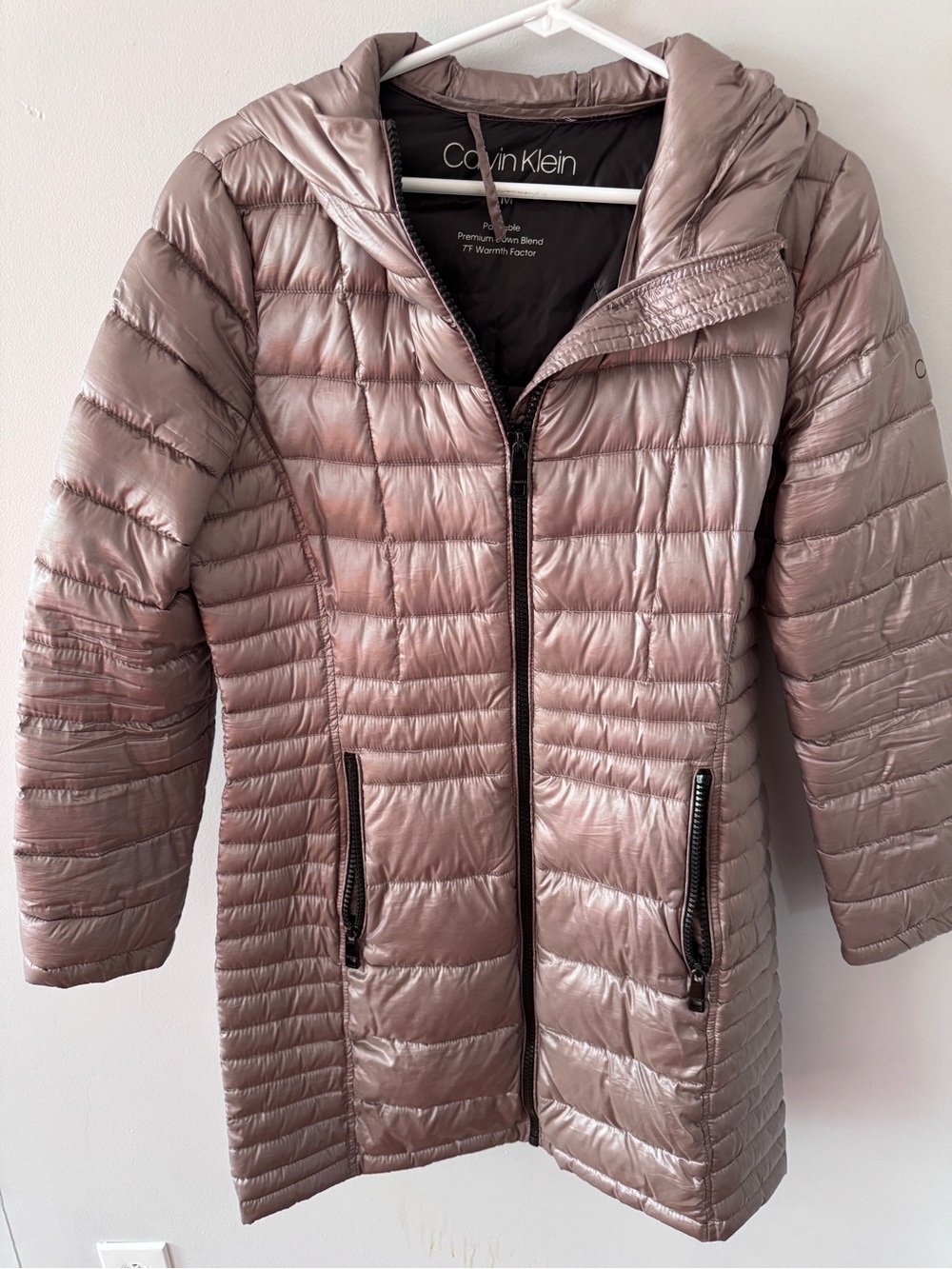 Calvin Klein Metallic Taupe Quilted Packable Puffer Coat